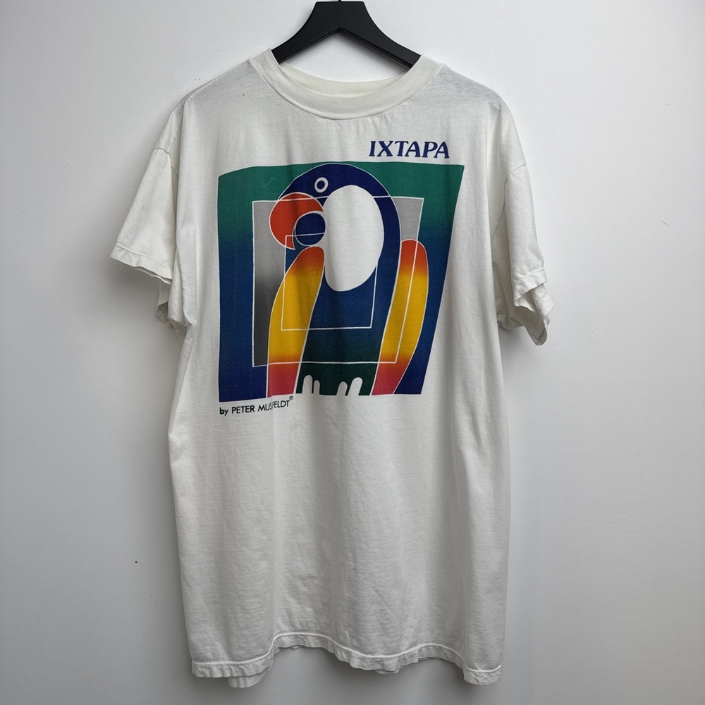 VTG Peter Mussfeldt Shirt L White Bird Multicolor IXTTAPA Native Parrot Mens